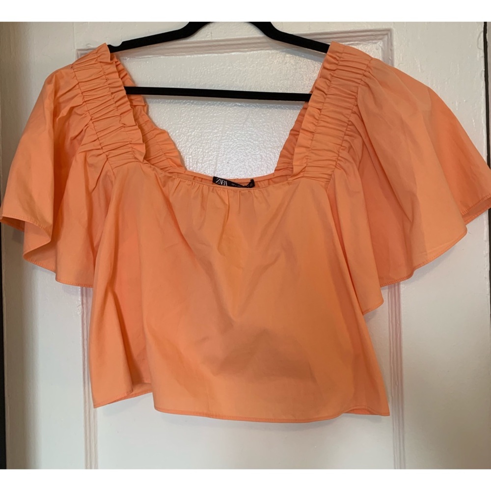 Zara orange off shoulder / puff sleeve top